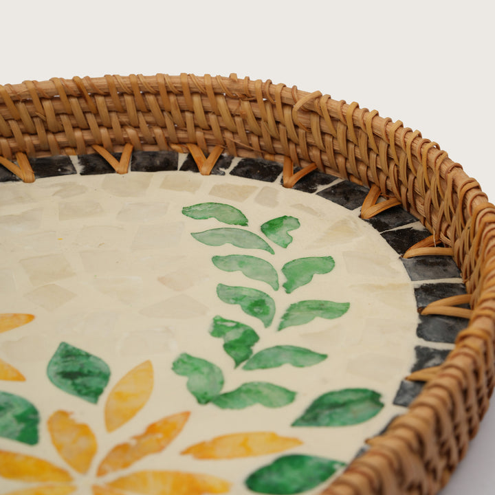 Handcrafted Yellow & Green Floral Serving Tray - Medium