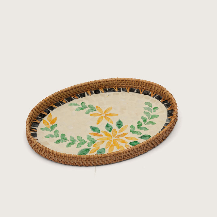 Handcrafted Yellow & Green Floral Serving Tray - Small