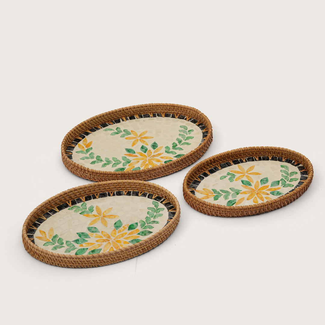 Handcrafted Yellow & Green Floral Serving Tray - Medium