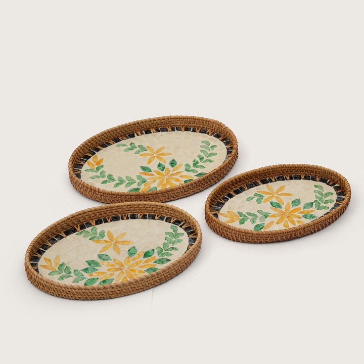 Handcrafted Yellow & Green Floral Serving Tray - Medium