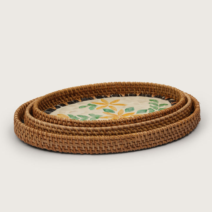 Handcrafted Yellow & Green Floral Serving Tray - Medium