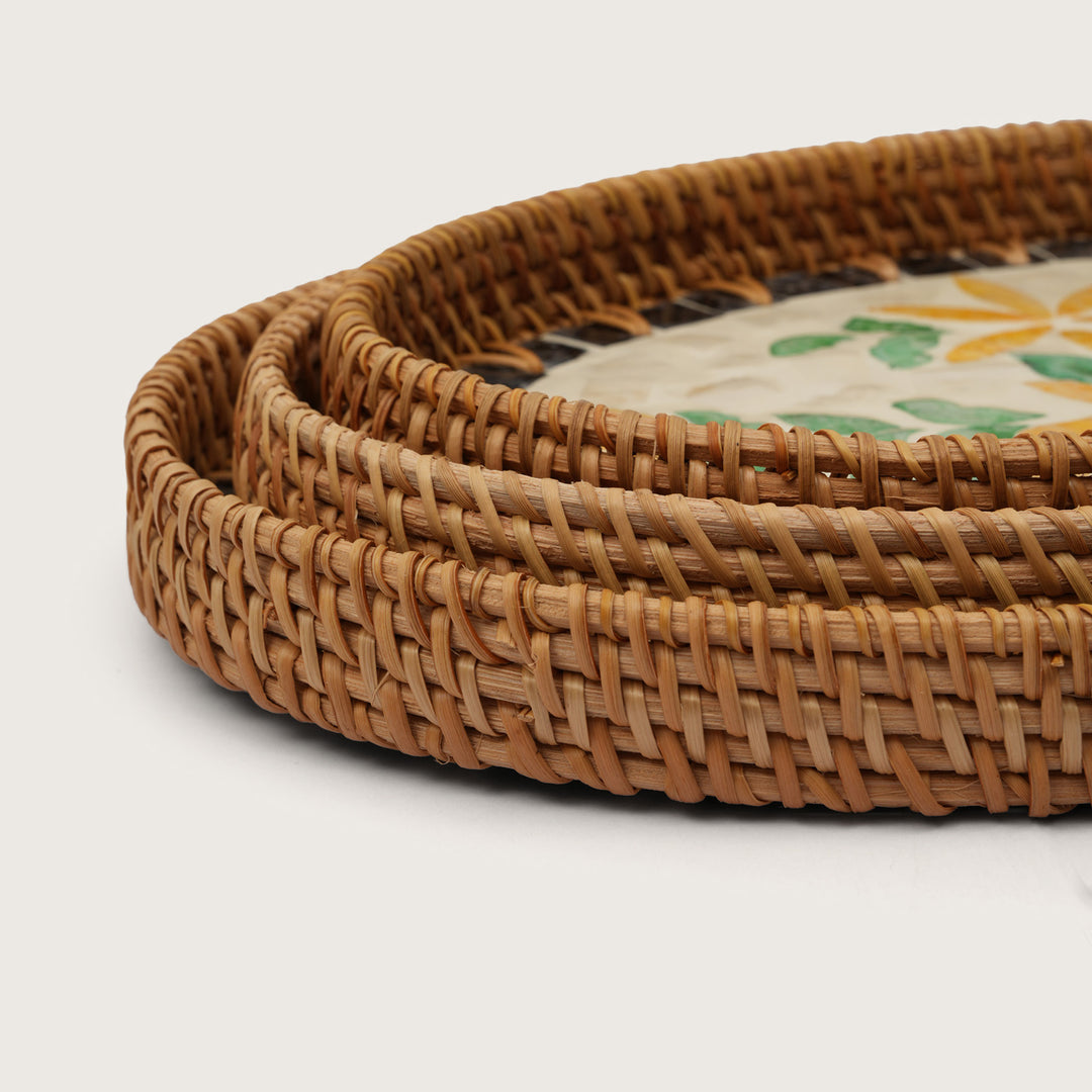 Handcrafted Yellow & Green Floral Serving Tray - Medium