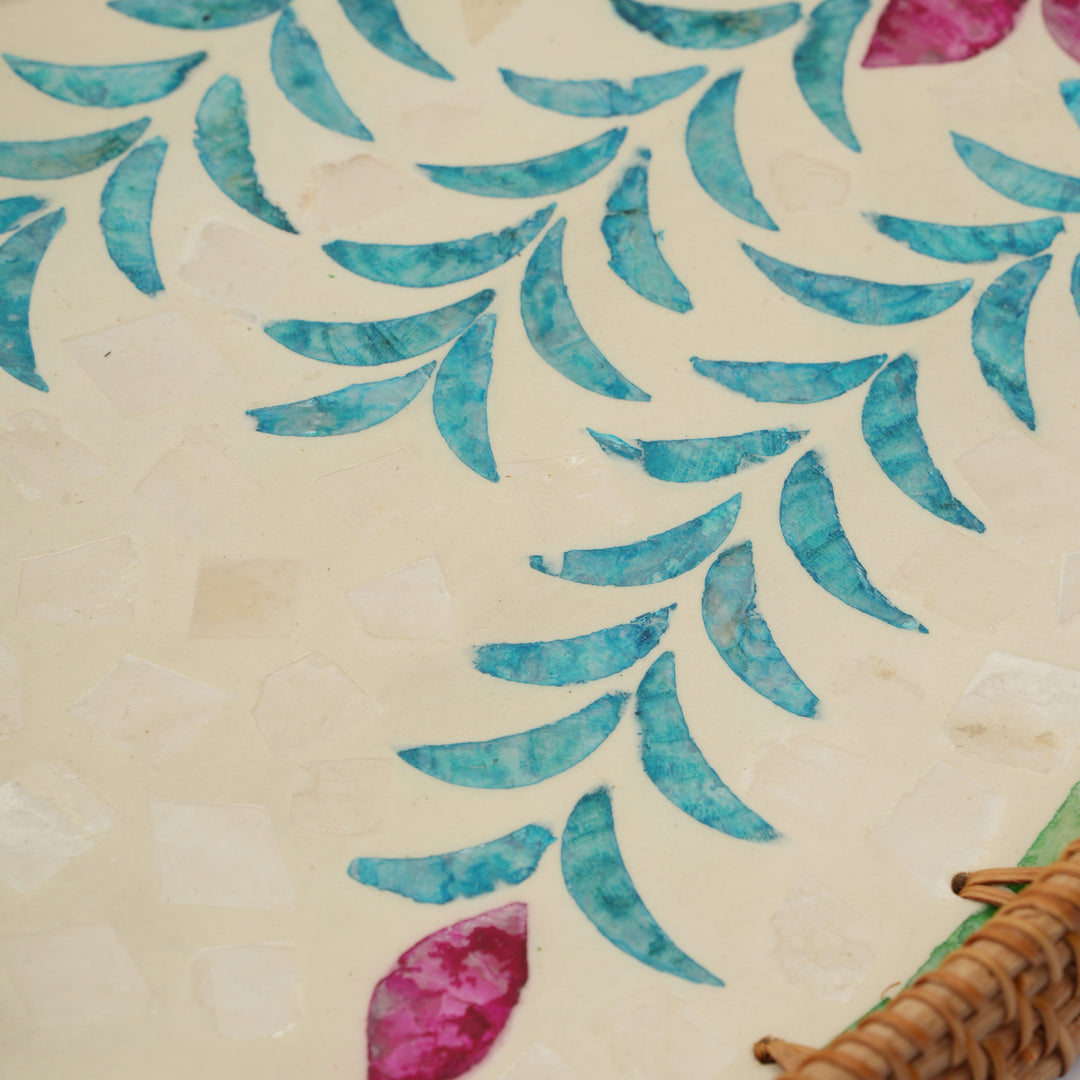 Artisan Oval Serving Tray Handcrafted Vivid Floral Centerpiece - Small