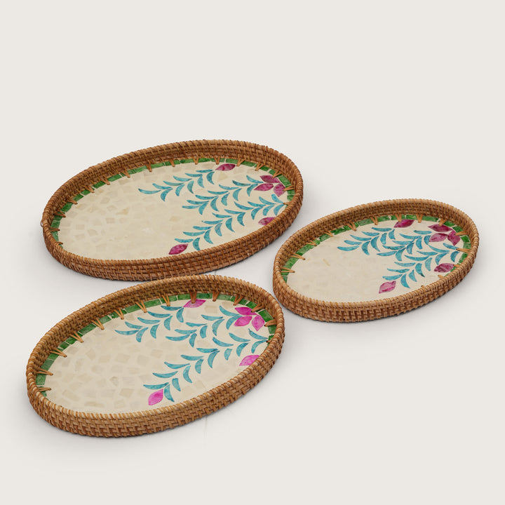 Artisan Oval Serving Tray Handcrafted Vivid Floral Centerpiece - Small