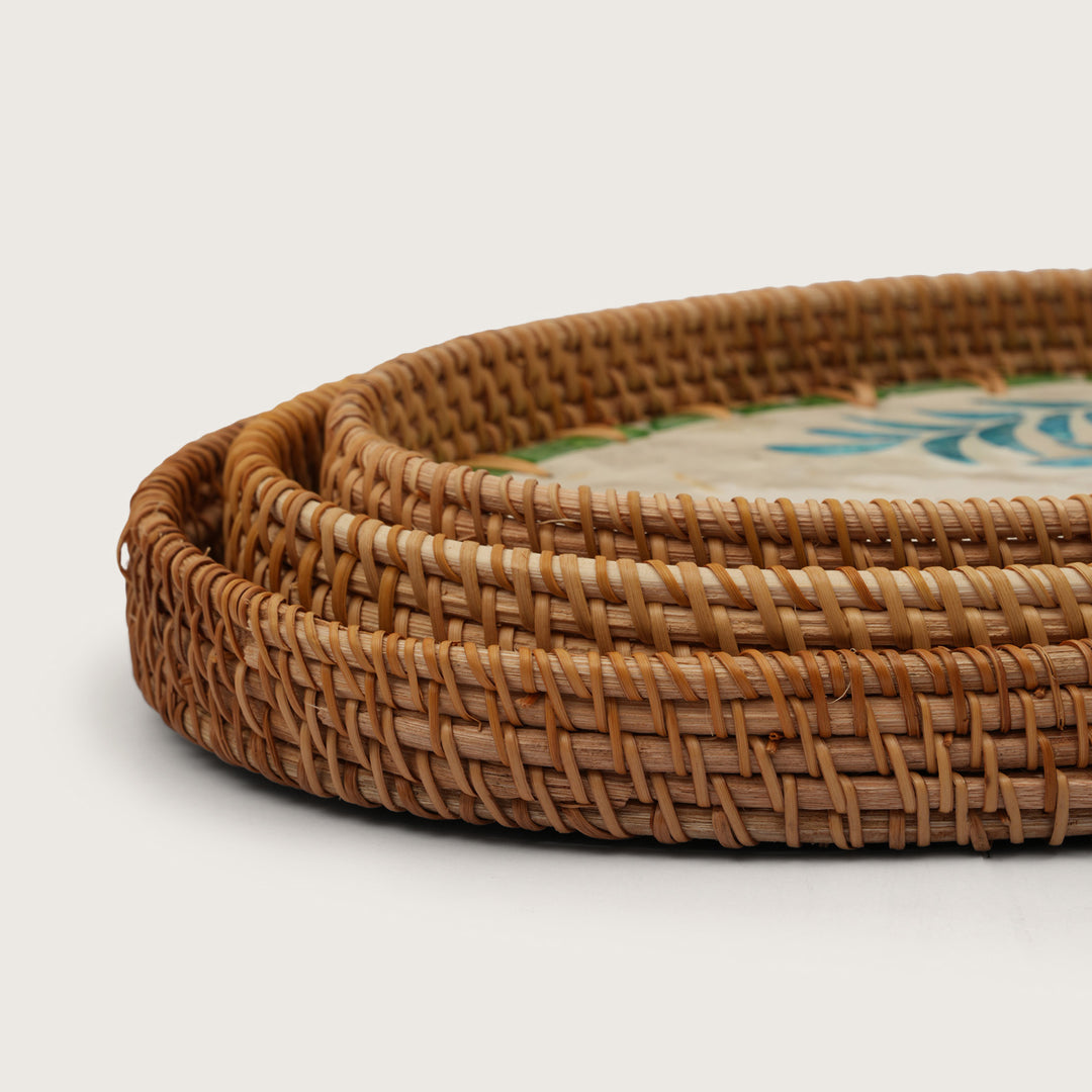 Artisan Oval Serving Tray Handcrafted Vivid Floral Centerpiece - Small