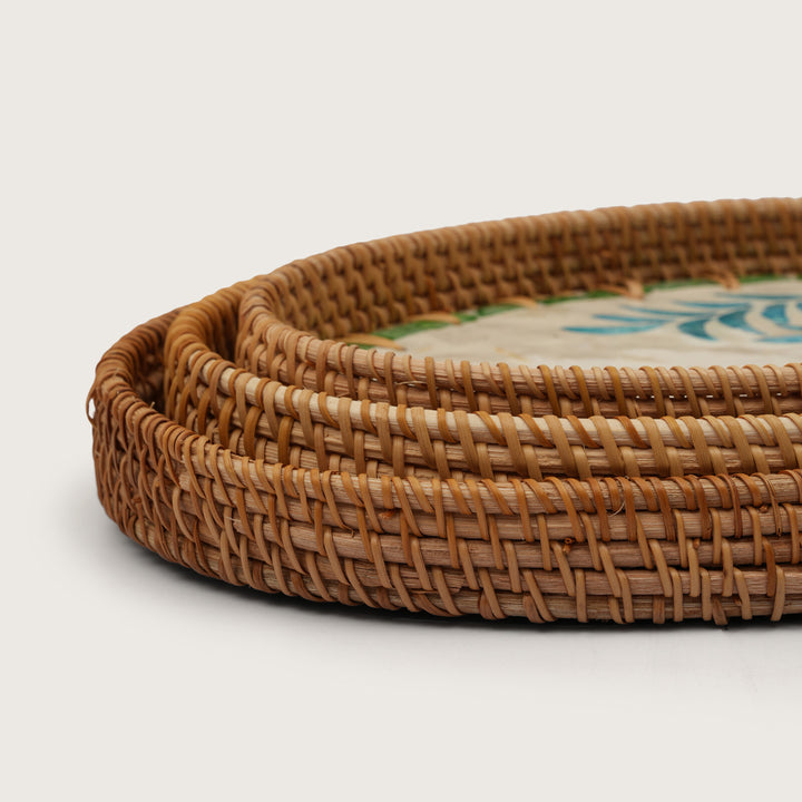 Artisan Oval Serving Tray Handcrafted Vivid Floral Centerpiece - Small