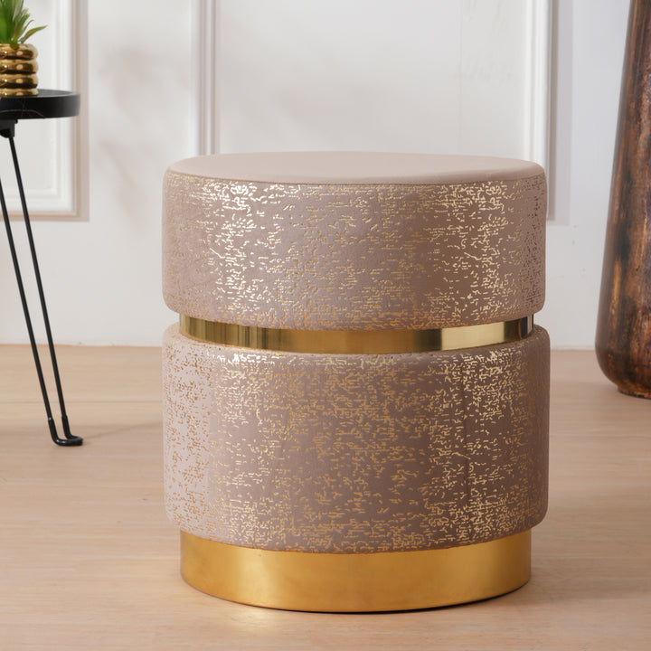 Aster Round Ottoman Footstool|Pouffe - Beige