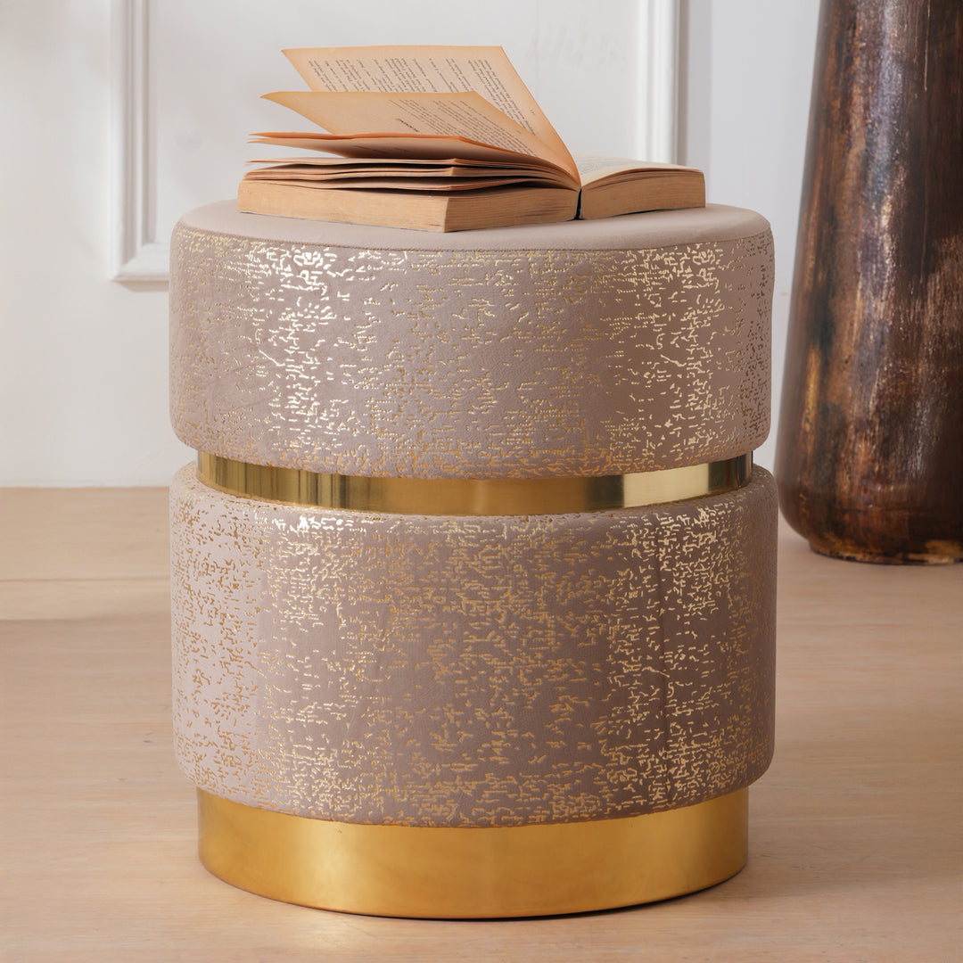 Aster Round Ottoman Footstool|Pouffe - Beige