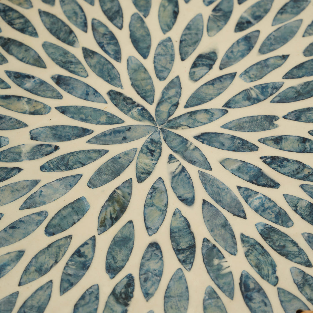 Handcrafted Rectangular Serving Tray with Blue Petal Inlay - Large