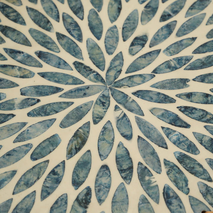 Handcrafted Rectangular Serving Tray with Blue Petal Inlay - Large