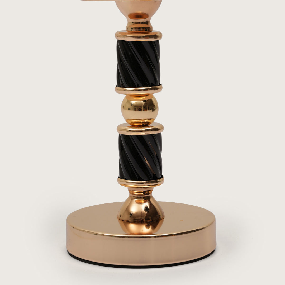 Premium Black-Spindle Candle Holder With Fulted Glass Accent - Large