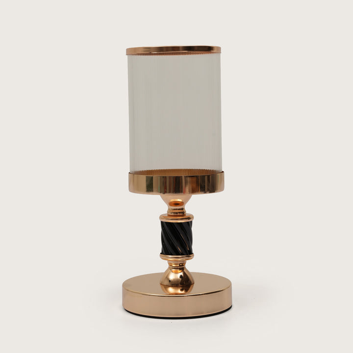 Premium Black-Spindle Candle Holder With Fulted Glass Accent - Medium