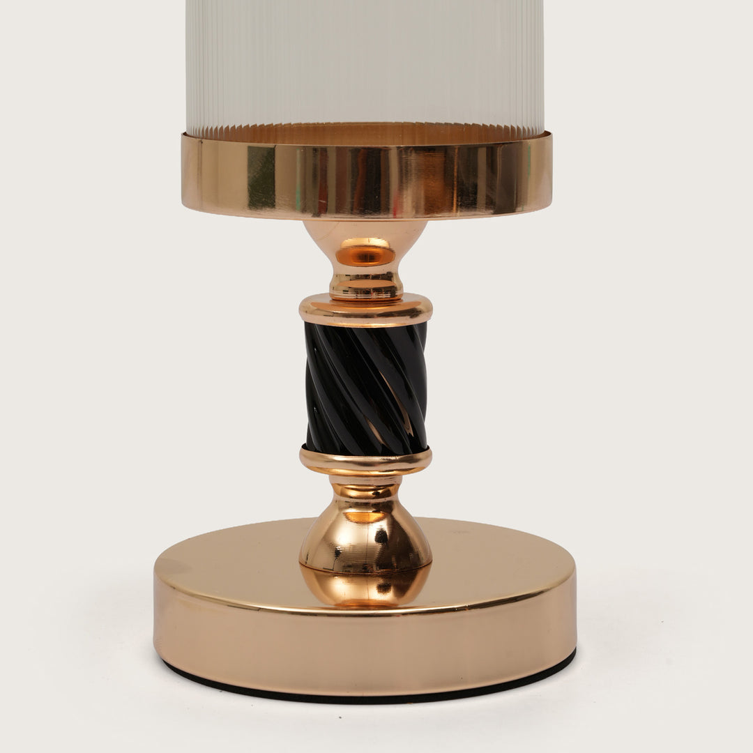 Premium Black-Spindle Candle Holder With Fulted Glass Accent - Medium