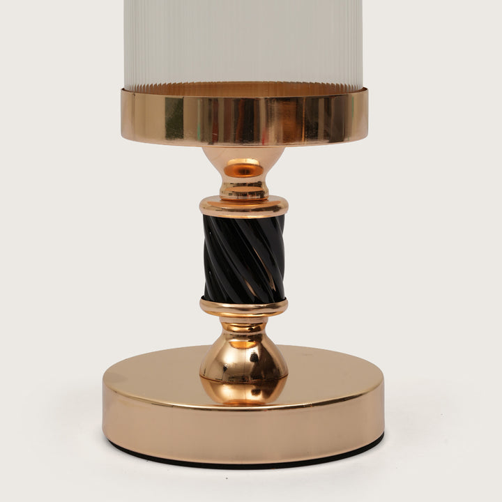 Premium Black-Spindle Candle Holder With Fulted Glass Accent - Medium