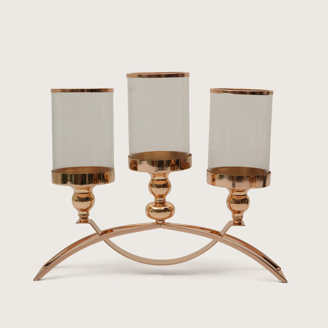 Grand Arch Triple-Stem Candlestick Centerpiece with Polished Gold Finish