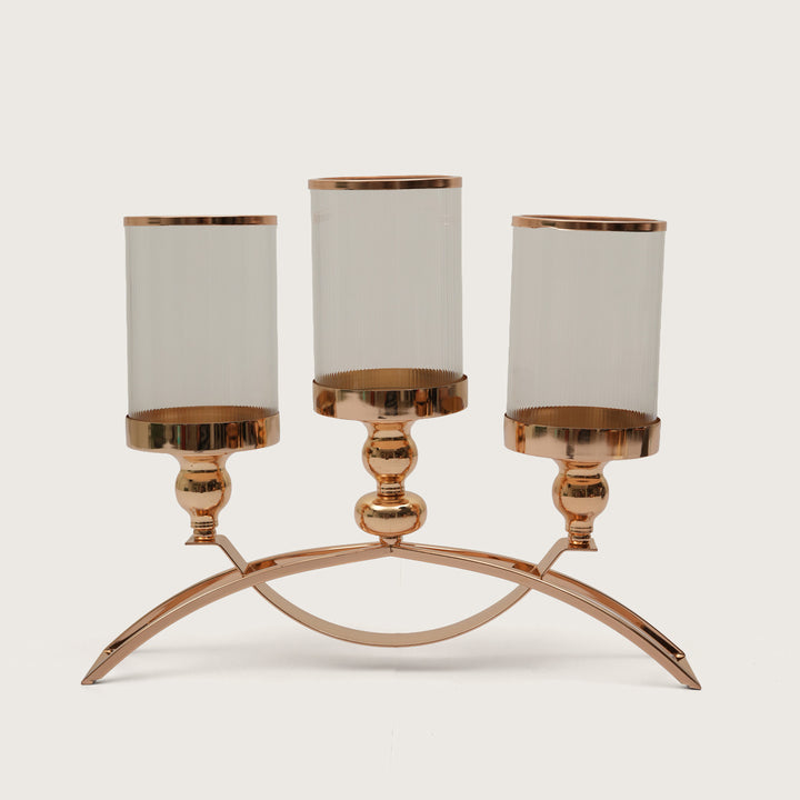 Grand Arch Triple-Stem Candlestick Centerpiece with Polished Gold Finish