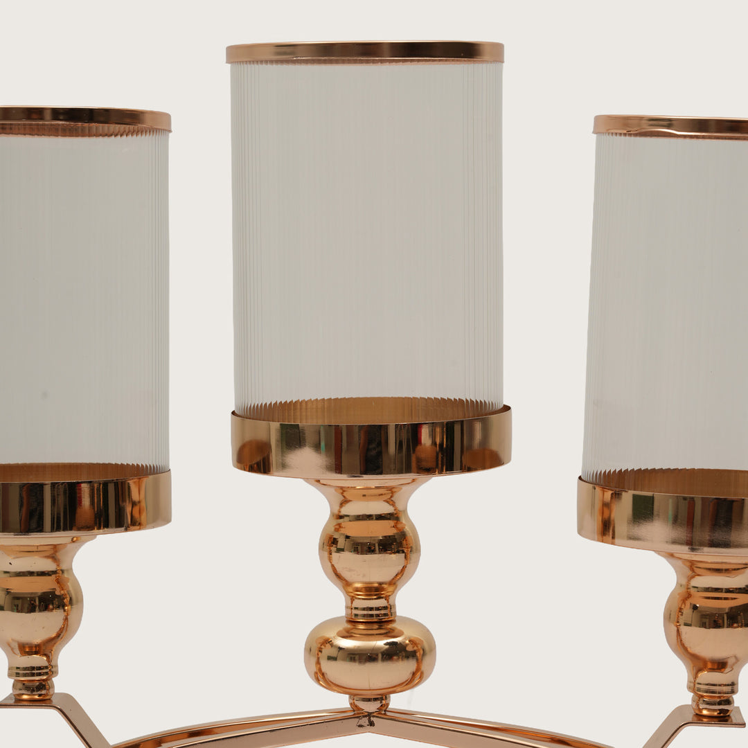 Grand Arch Triple-Stem Candlestick Centerpiece with Polished Gold Finish