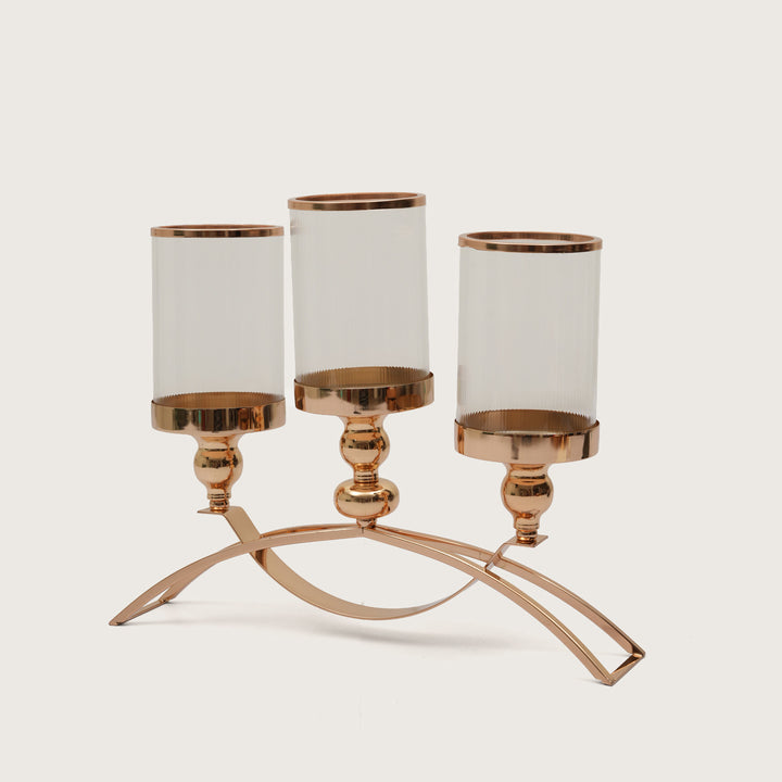 Grand Arch Triple-Stem Candlestick Centerpiece with Polished Gold Finish