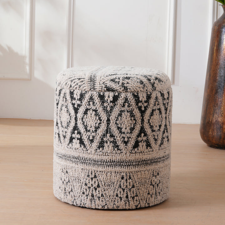 Round Storage Ottoman Footstool|Pouffe - White & Blue