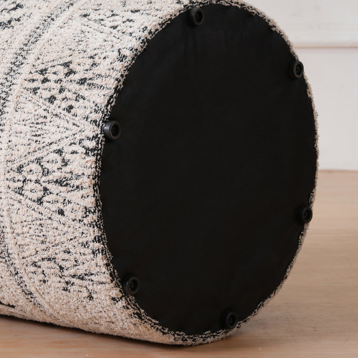 Round Storage Ottoman Footstool|Pouffe - White & Blue