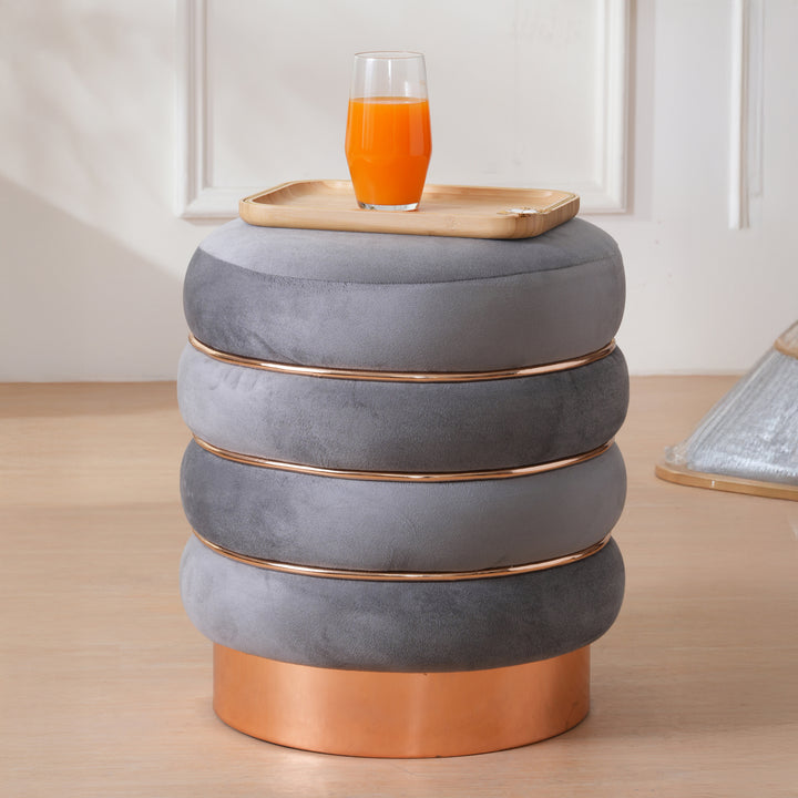 Terra Roza Round Ottoman Footstool|Pouffe - Grey