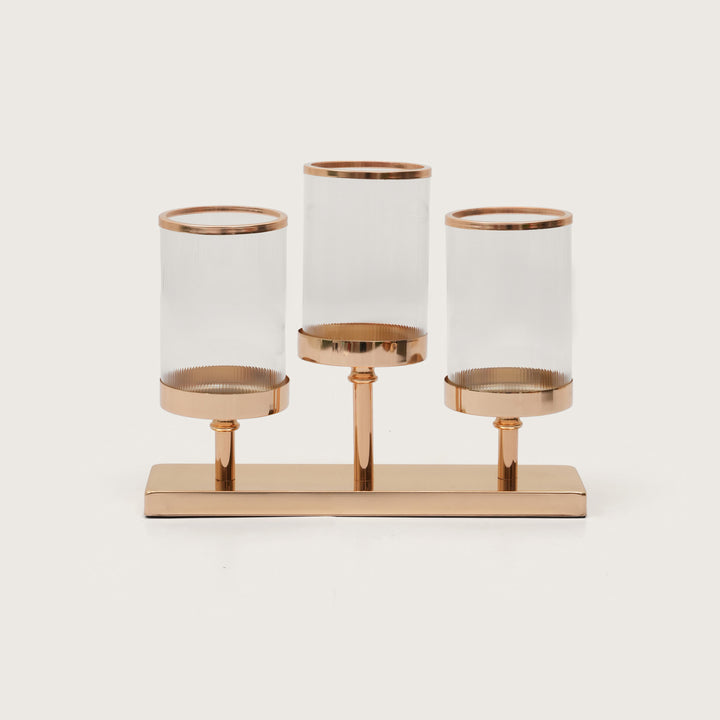 Refined Gold Triple-Stem Candle Holder with Minimalist Rectangular Base