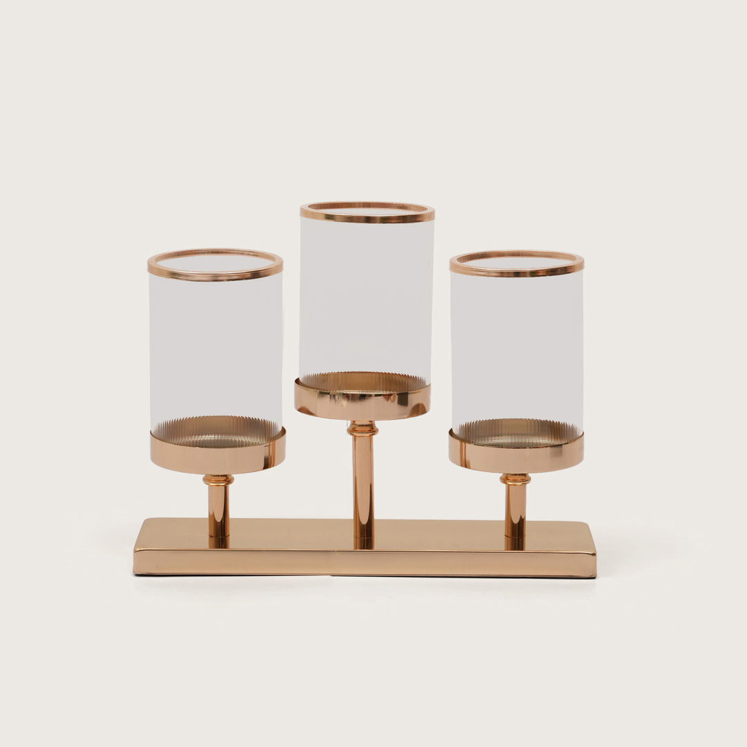 Refined Gold Triple-Stem Candle Holder with Minimalist Rectangular Base