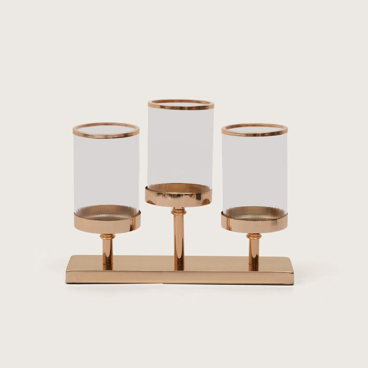 Refined Gold Triple-Stem Candle Holder with Minimalist Rectangular Base
