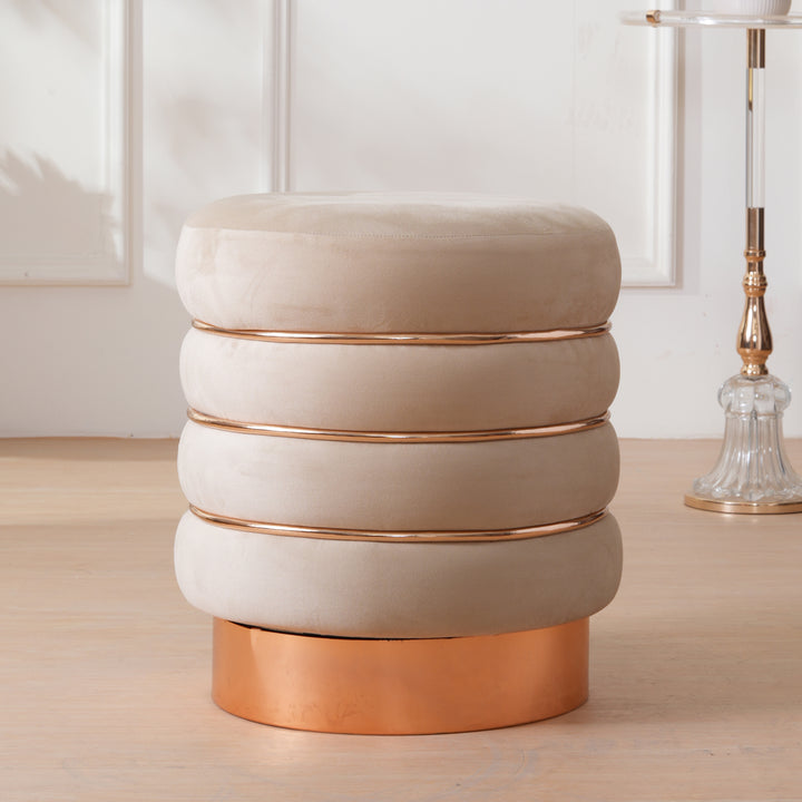 Terra Roza Round Ottoman Footstool|Pouffe - Beige