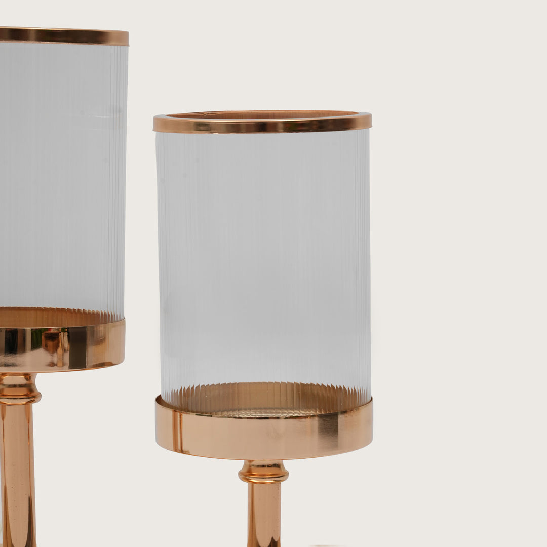 Refined Gold Triple-Stem Candle Holder with Minimalist Rectangular Base