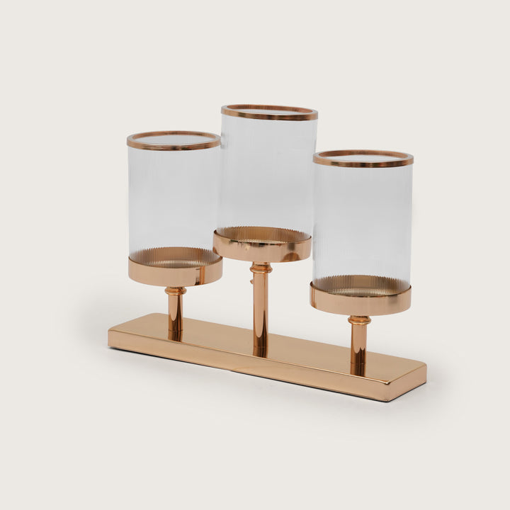 Refined Gold Triple-Stem Candle Holder with Minimalist Rectangular Base