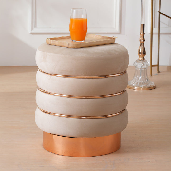 Terra Roza Round Ottoman Footstool|Pouffe - Beige