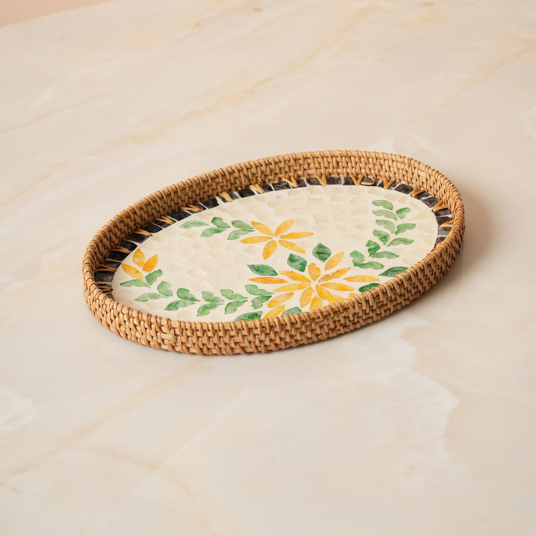 Handcrafted Yellow & Green Floral Serving Tray - Small