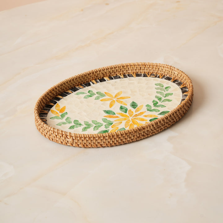 Handcrafted Yellow & Green Floral Serving Tray - Small