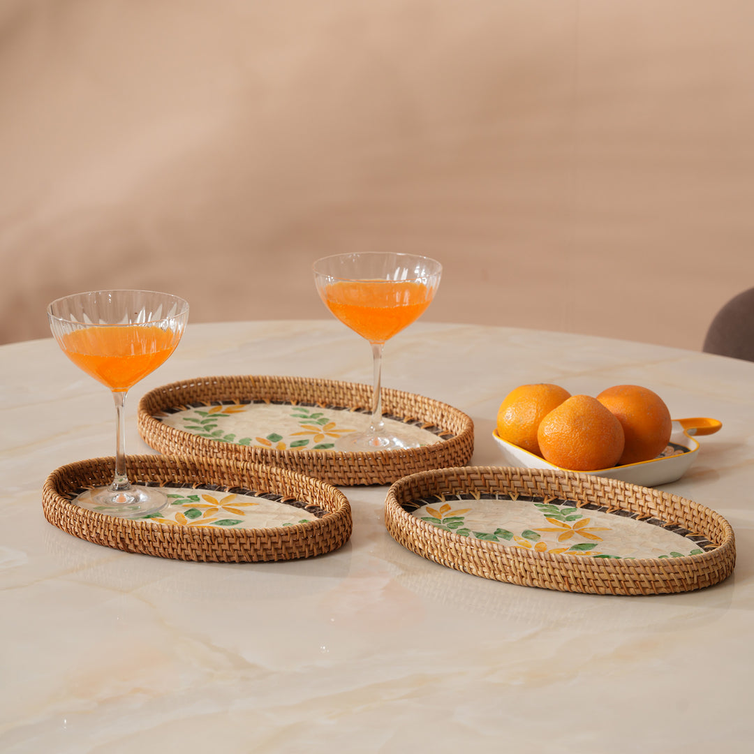 Handcrafted Yellow & Green Floral Serving Tray - Small