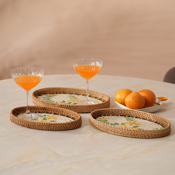 Handcrafted Yellow & Green Floral Serving Tray - Small