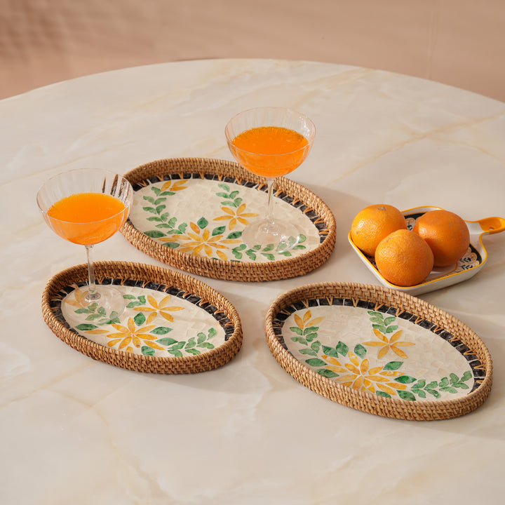 Handcrafted Yellow & Green Floral Serving Tray - Small