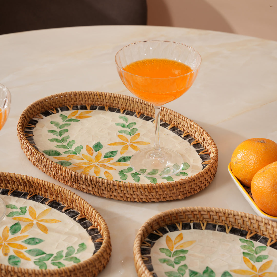 Handcrafted Yellow & Green Floral Serving Tray - Small