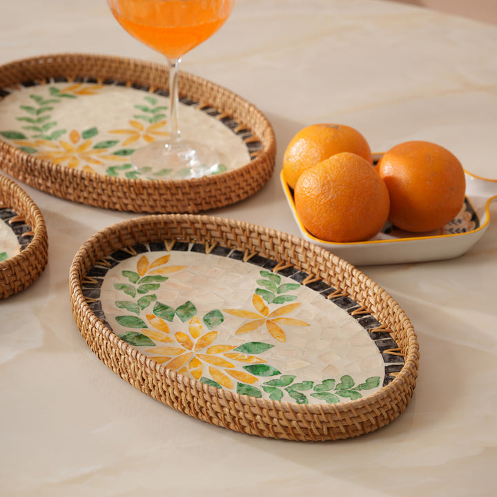 Handcrafted Yellow & Green Floral Serving Tray - Small