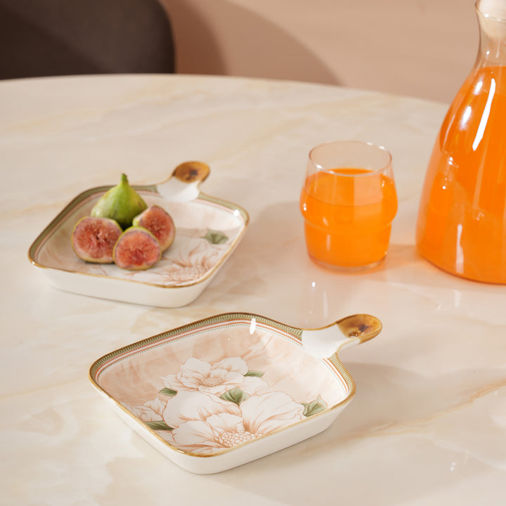 Floral Print Square Serving Platter with Handle