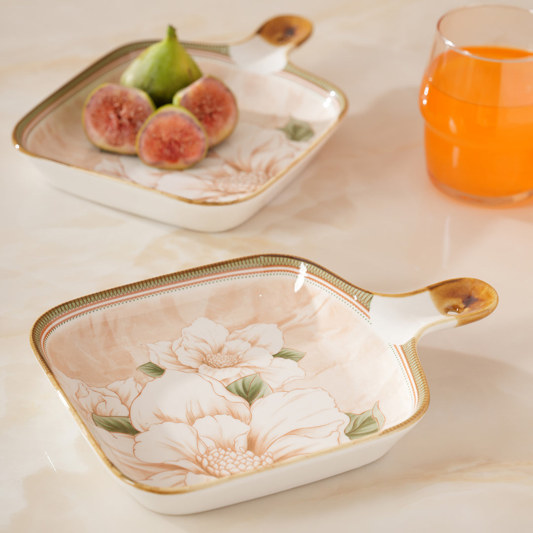 Floral Print Square Serving Platter with Handle