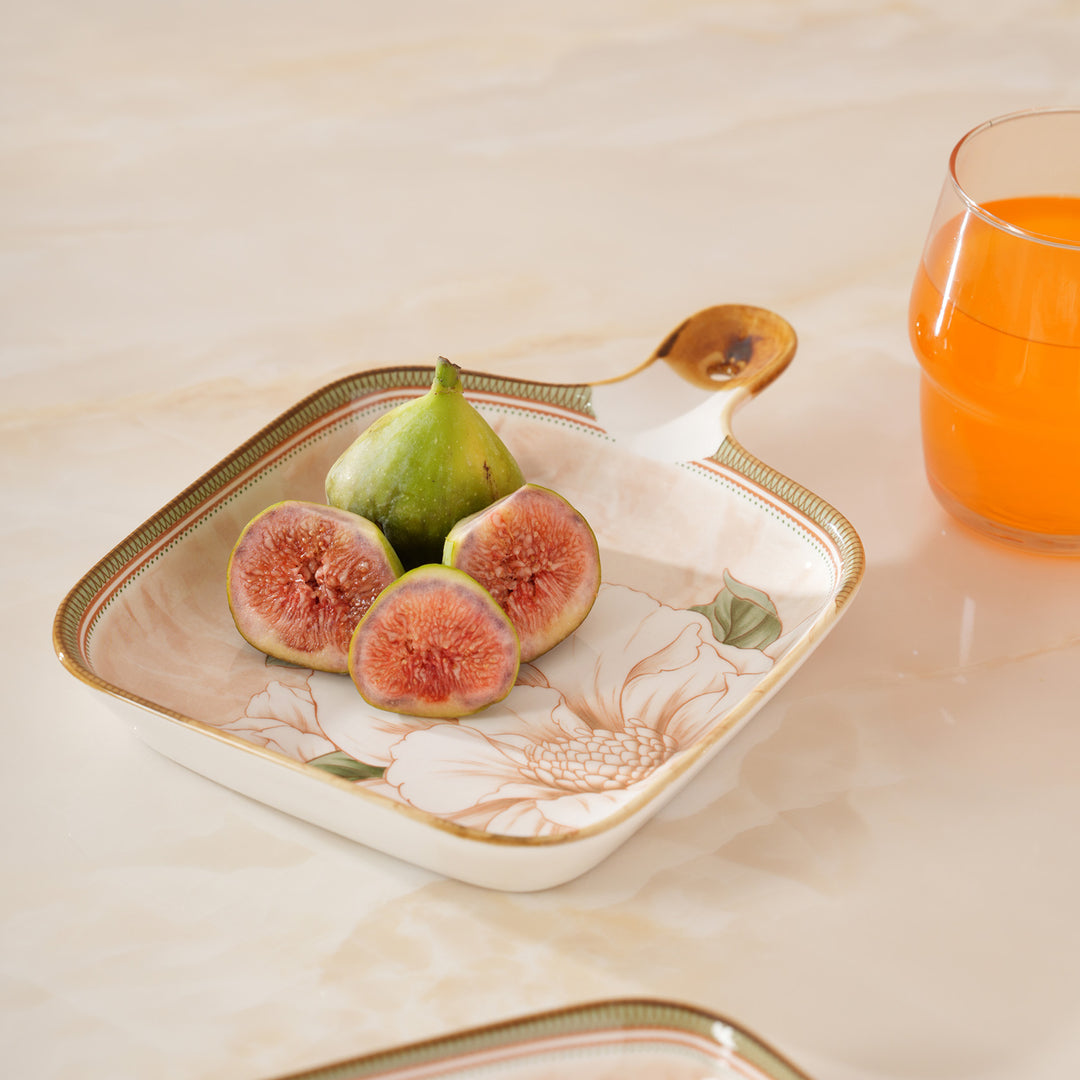 Floral Print Square Serving Platter with Handle