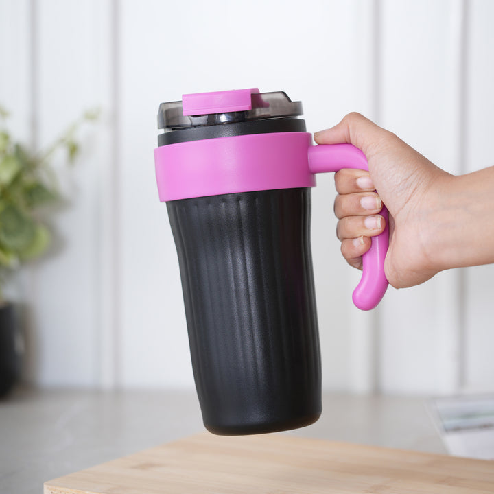 Insulated Travel Bottle with Steel Straw Lid & Handle - Black