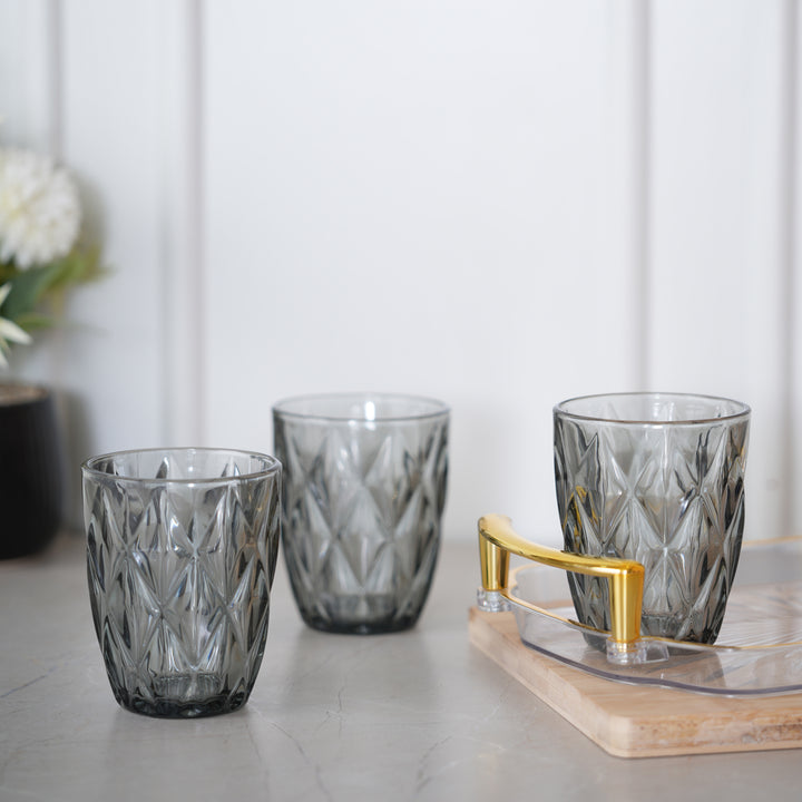 Geometric Crystal Glass Tumblers 350ML, Set of 6 - Black