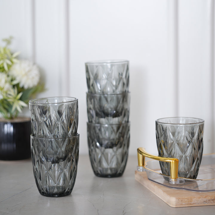 Geometric Crystal Glass Tumblers 350ML, Set of 6 - Black