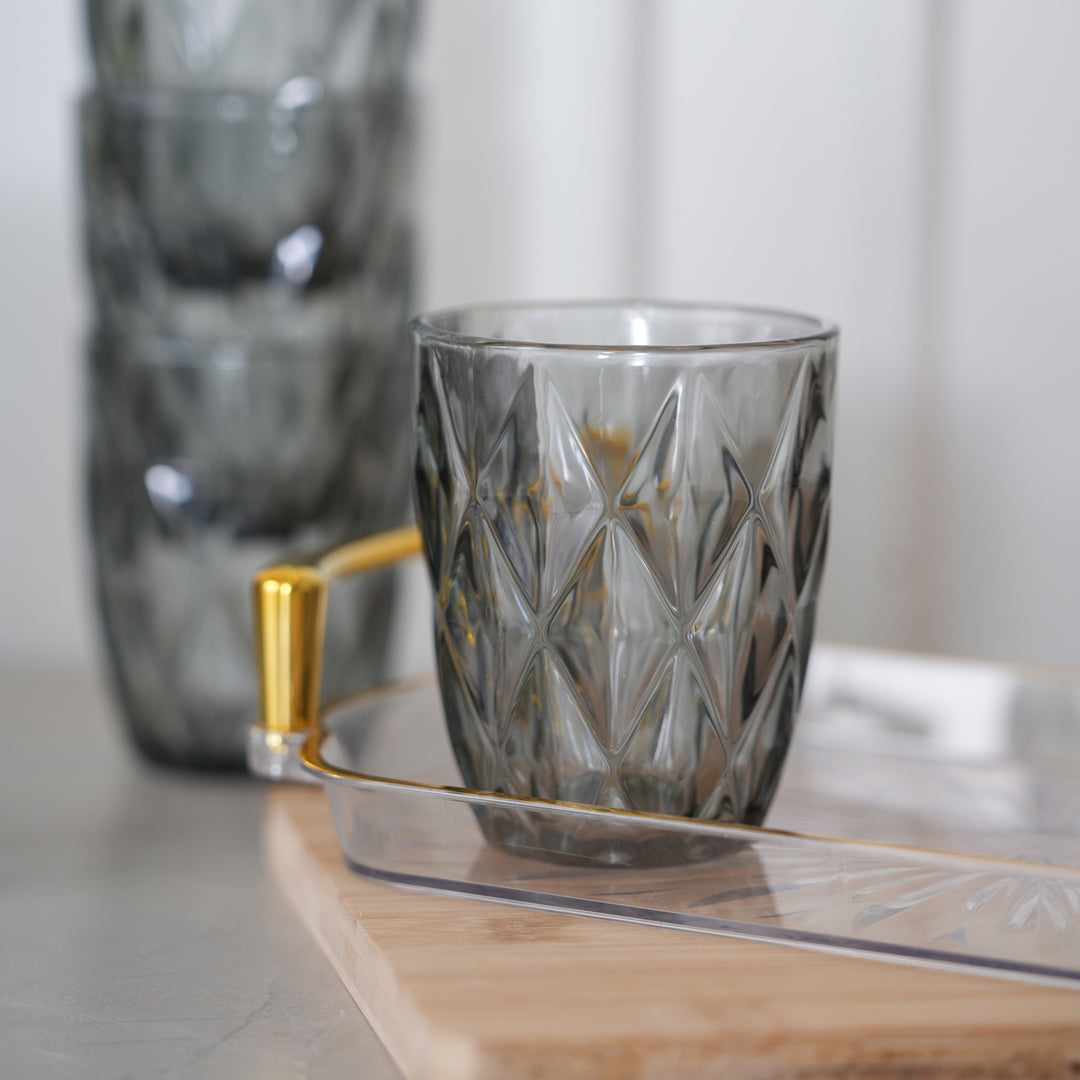 Geometric Crystal Glass Tumblers 350ML, Set of 6 - Black