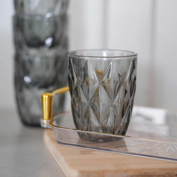 Geometric Crystal Glass Tumblers 350ML, Set of 6 - Black