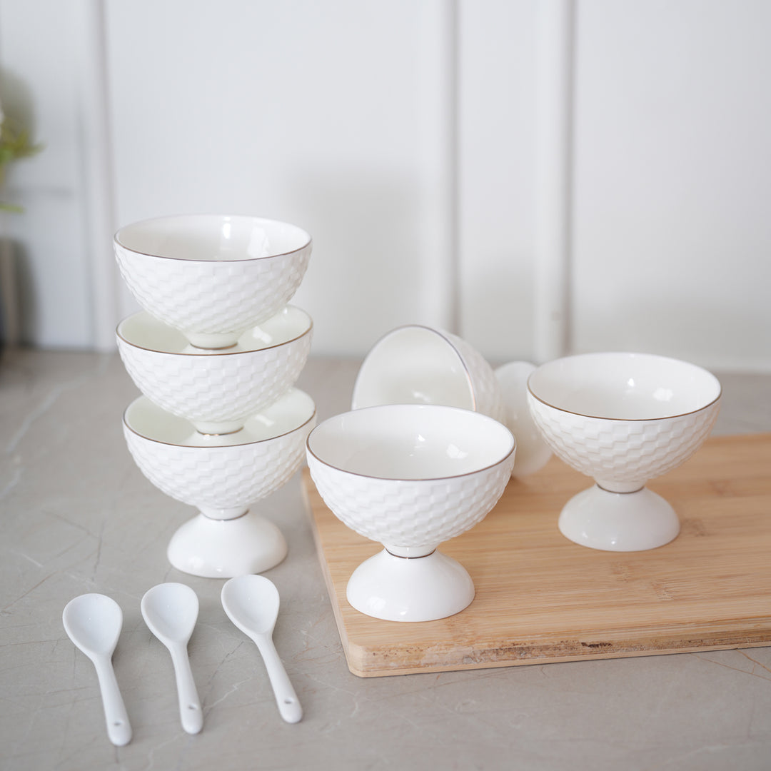 Pottery Ceramic Dessert Bowls Dessert Bowl With Ceramic Spoons Set Of