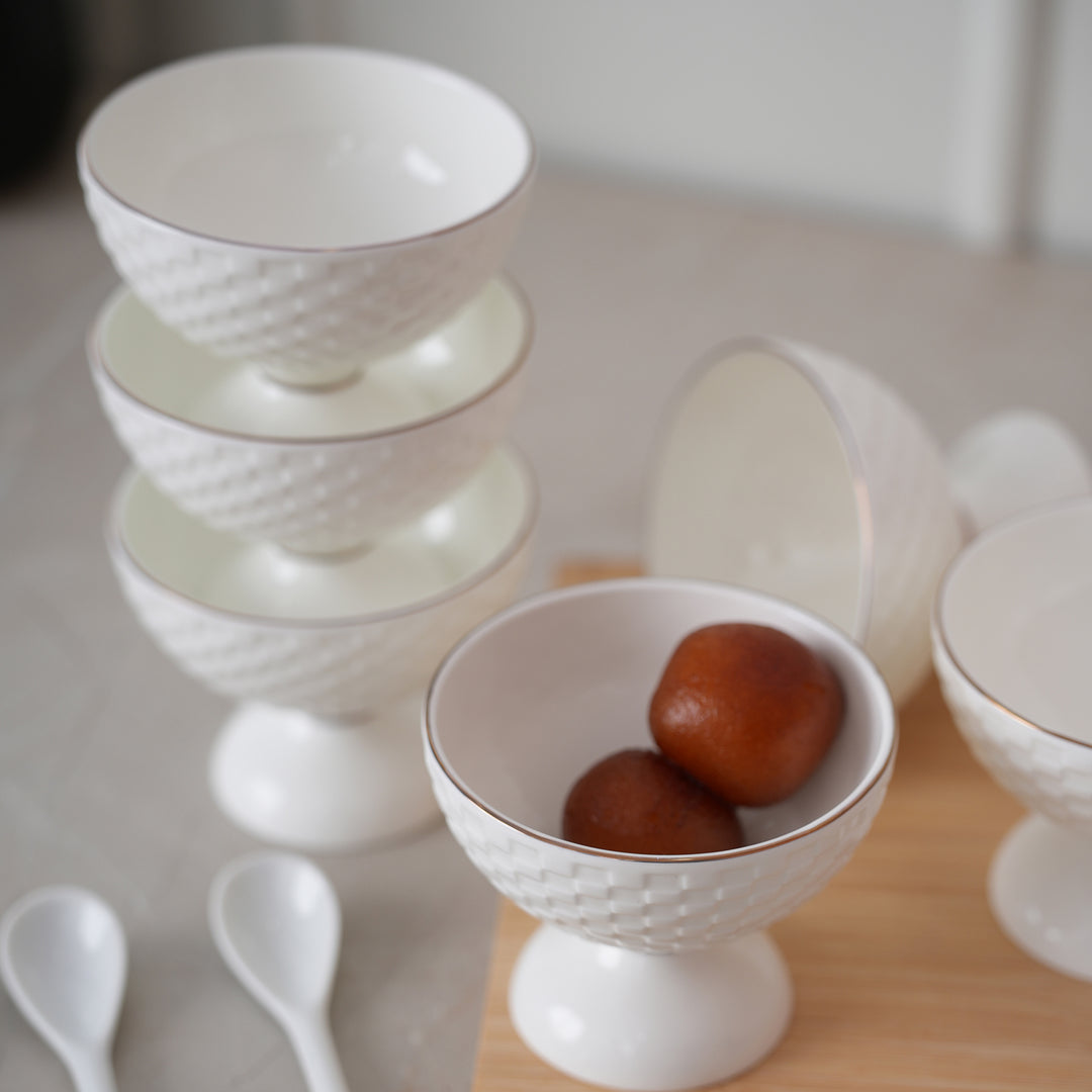 Dessert Bowl with Ceramic Spoons Set of 6