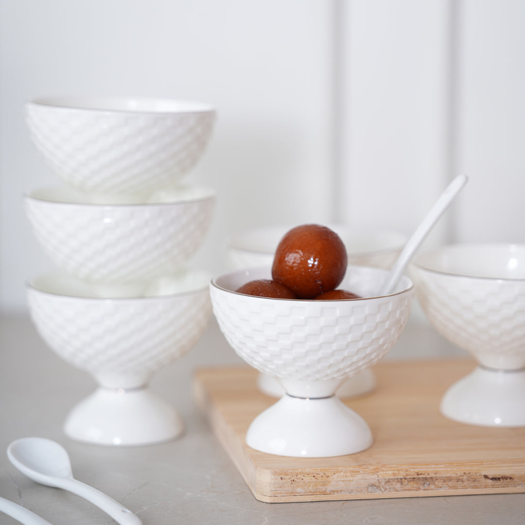 Dessert Bowl with Ceramic Spoons Set of 6